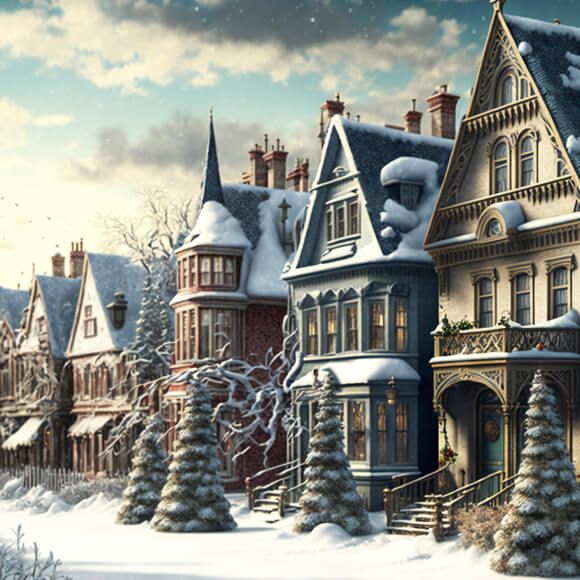 Toile de Fond Noël Retro Village Hiver Neige M9-76