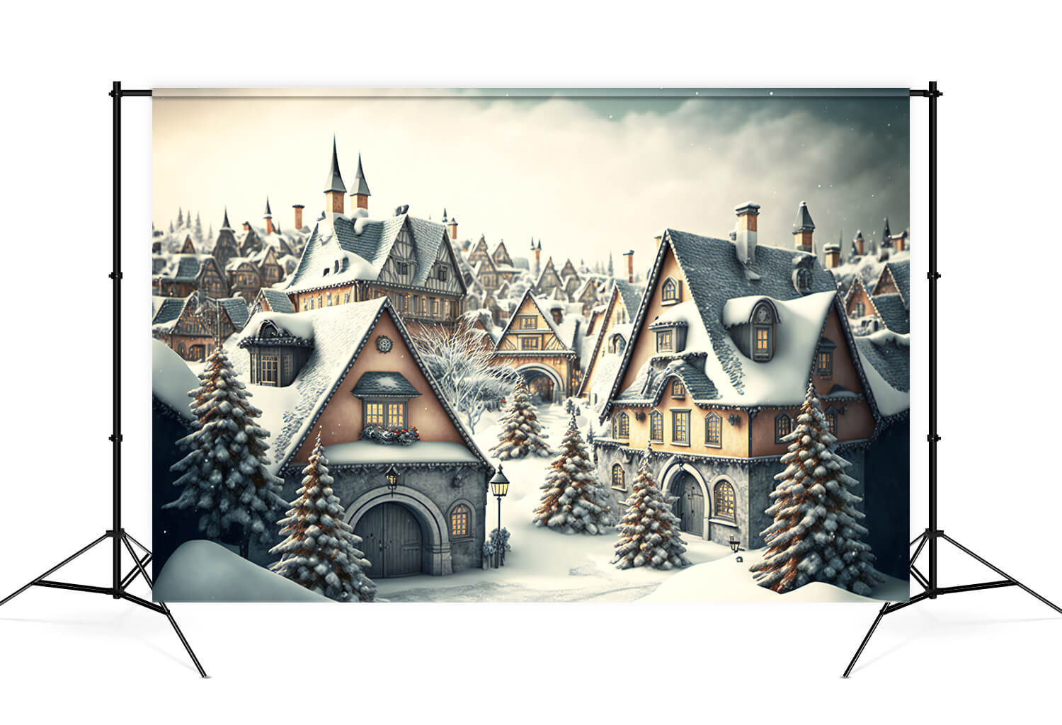 Toile de Fond pour Village Enneigé Arbre de Noël M9-77