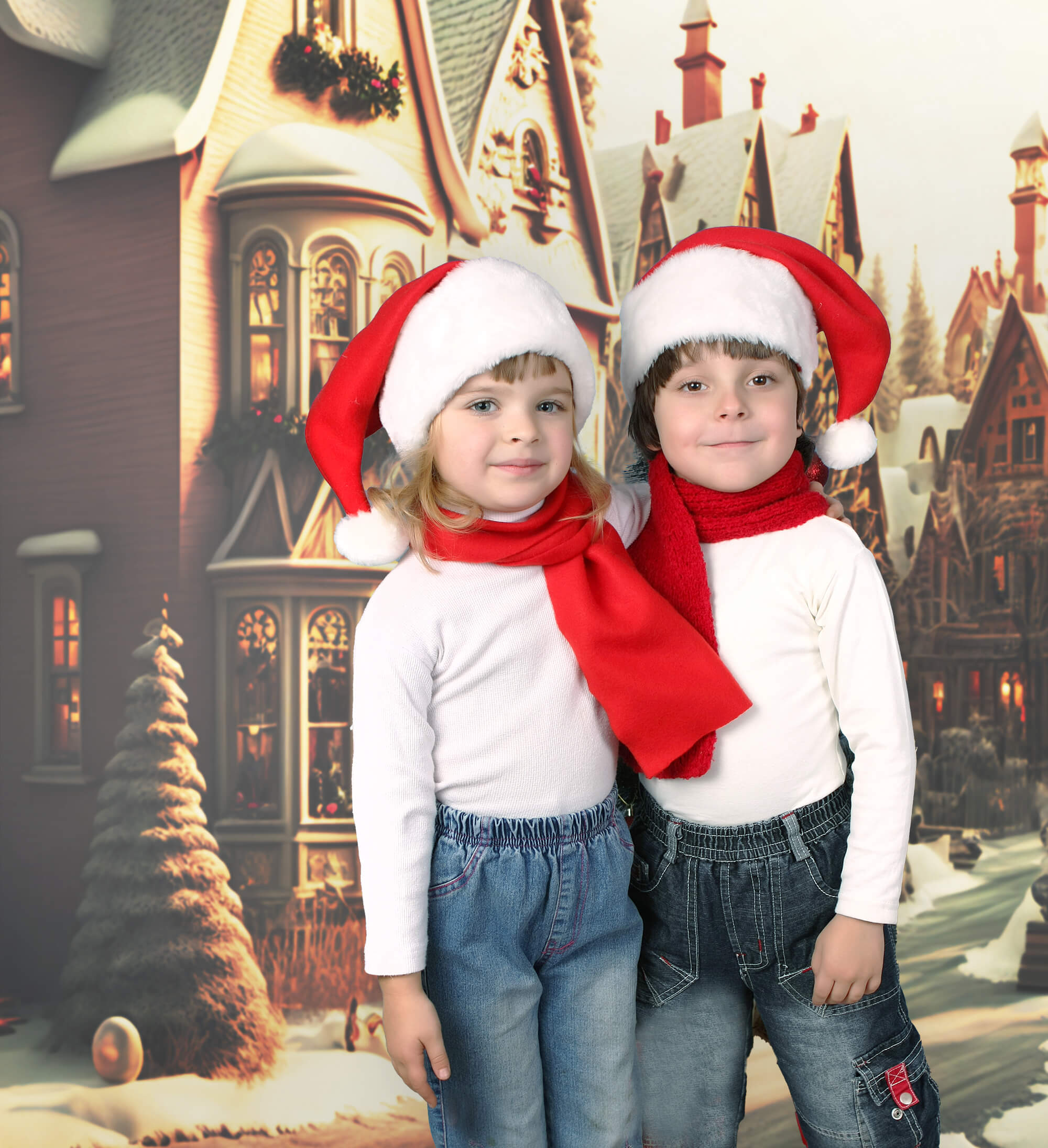 Toile de Fond Village de Noël Hiver Neige Paysage M9-78