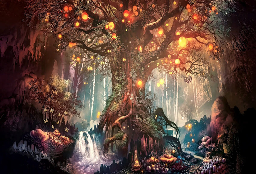 Toile de Fond D'arbre Étincelant de Forêt Mystérieuse MA-23