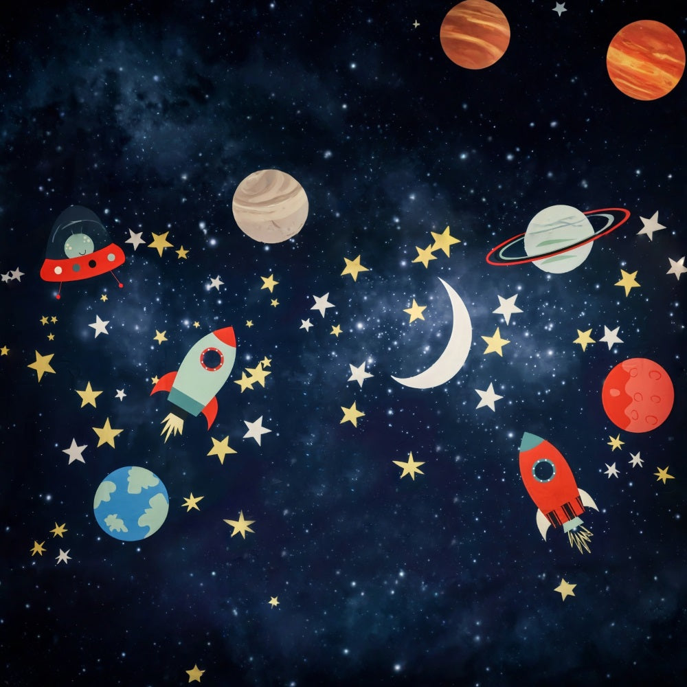 Fond pour cake smash « Aventure spatiale » Fond d'anniversaire « Étoiles et fusées » MRR10-16