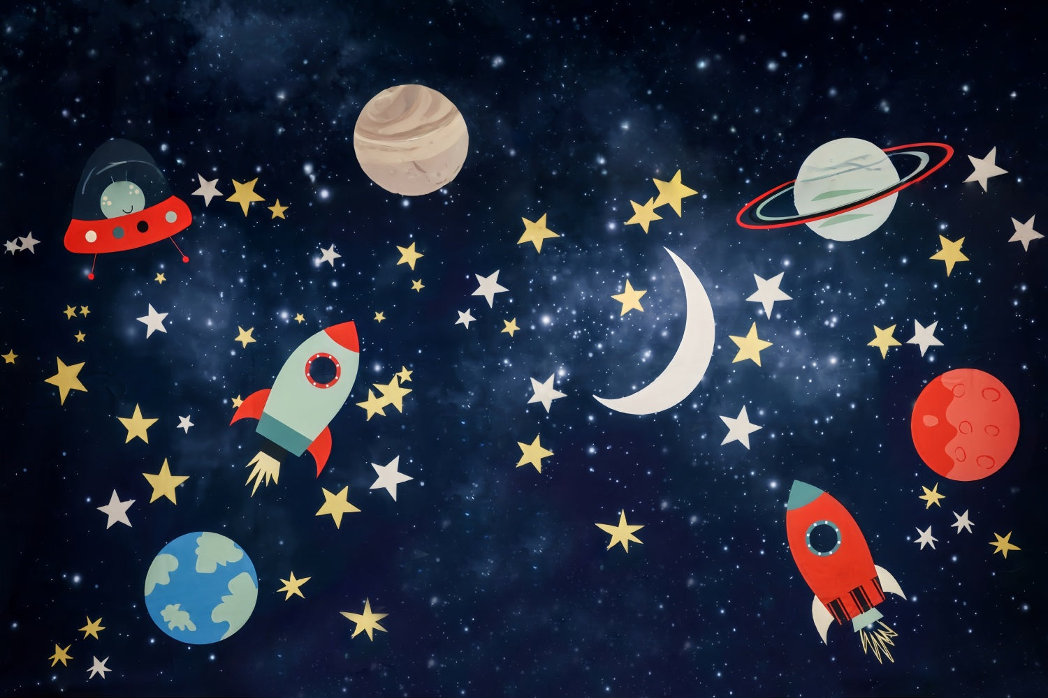 Fond pour cake smash « Aventure spatiale » Fond d'anniversaire « Étoiles et fusées » MRR10-16