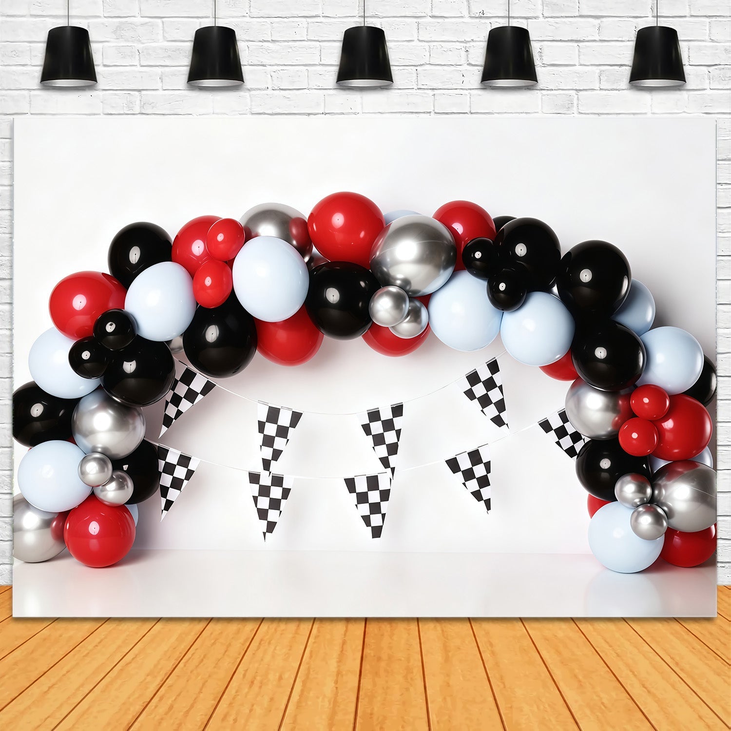 Fonds pour cake smash Voiture de course Arche de ballons Fond d'anniversaire MRR10-21