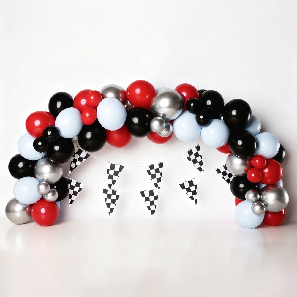Fonds pour cake smash Voiture de course Arche de ballons Fond d'anniversaire MRR10-21