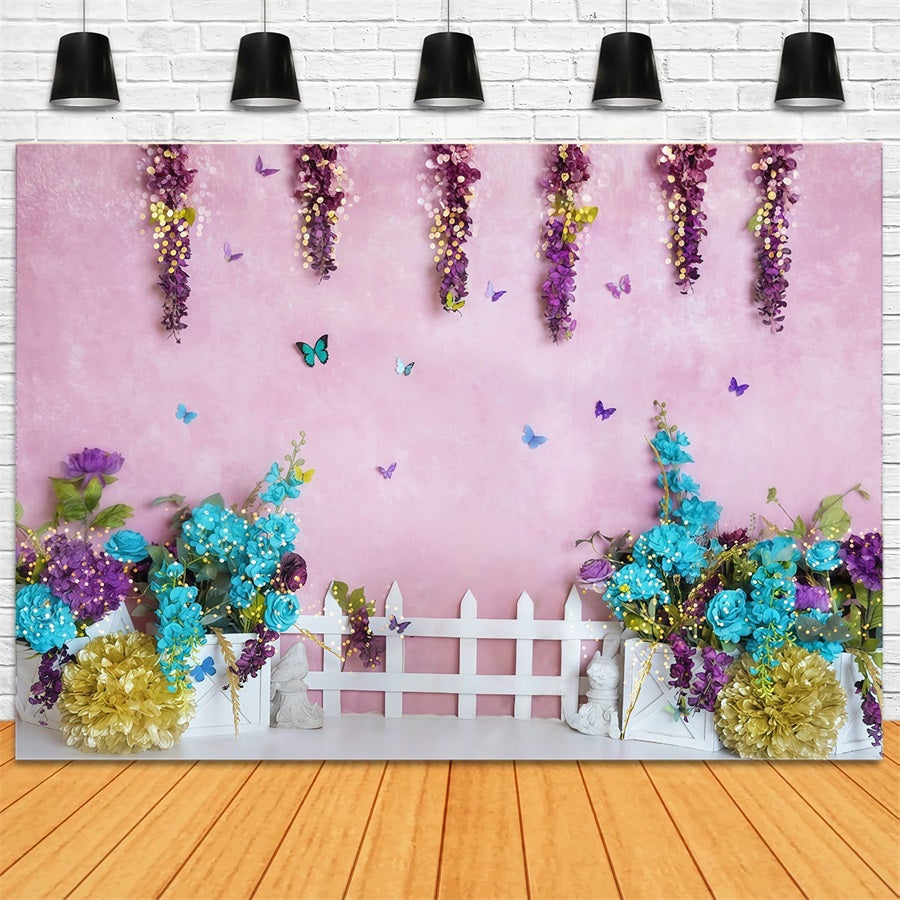 Toiles de fond pour gâteaux d'anniversaire Toile de fond printemps jardin papillons MRR10-34