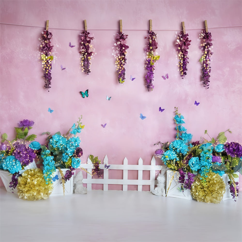 Toiles de fond pour gâteaux d'anniversaire Toile de fond printemps jardin papillons MRR10-34