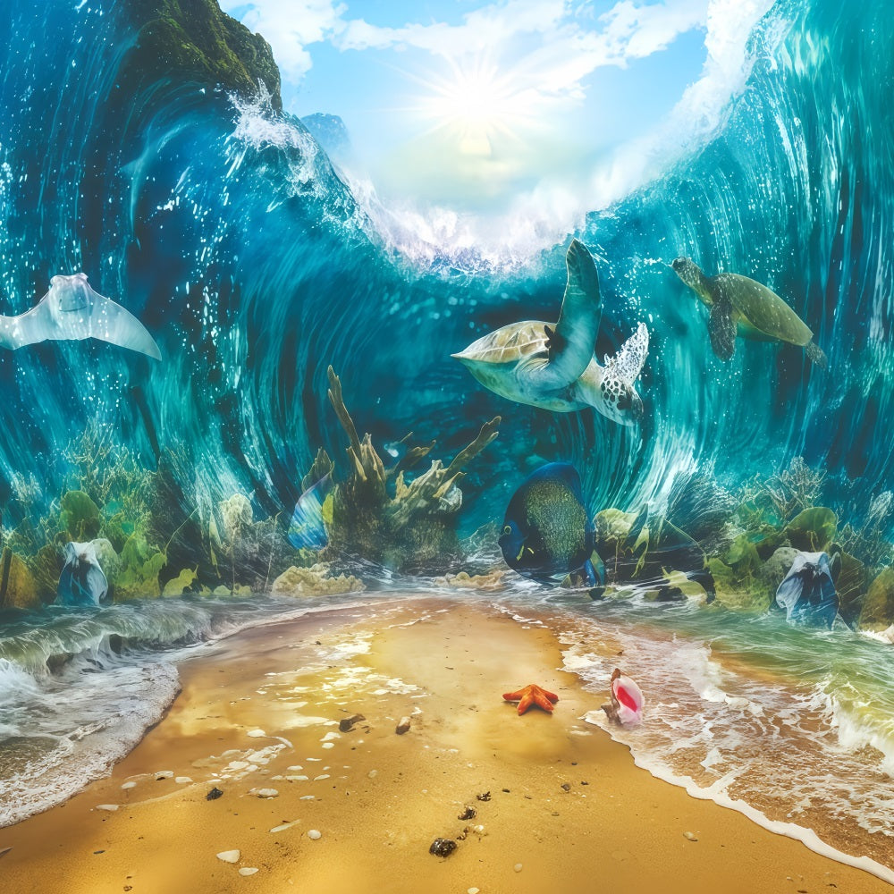 Toile de fond pour gâteaux d'anniversaire Toile de fond vie marine sous-marine tortues 1er anniversaire MRR10-37