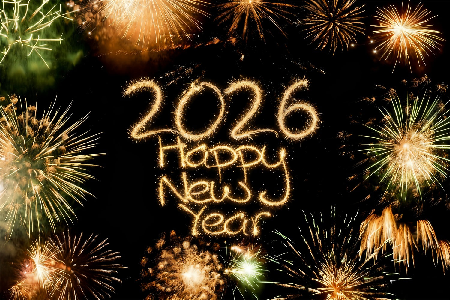 Fond « Bonne année 2026 » Feux d'artifice brillants Compte à rebours Éclats Fond pour le réveillon du Nouvel An MRR10-4