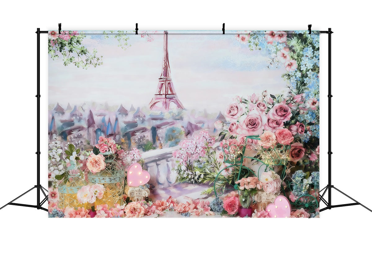 Fond pour cake smash Tour Eiffel Fond floral printanier pour anniversaire MRR10-45