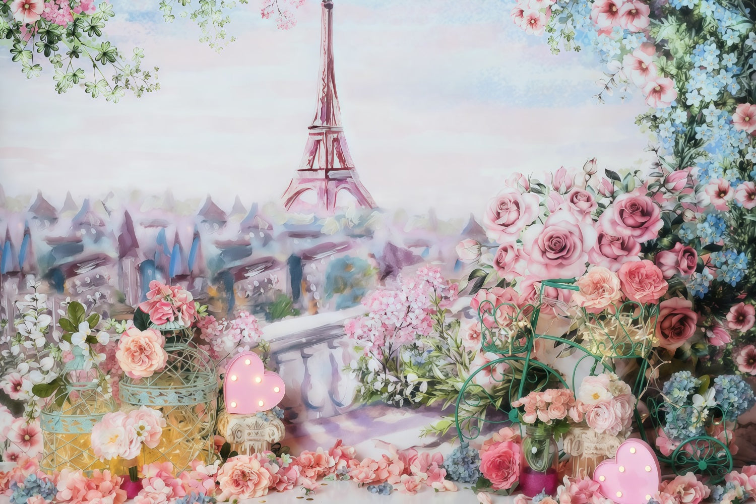 Fond pour cake smash Tour Eiffel Fond floral printanier pour anniversaire MRR10-45