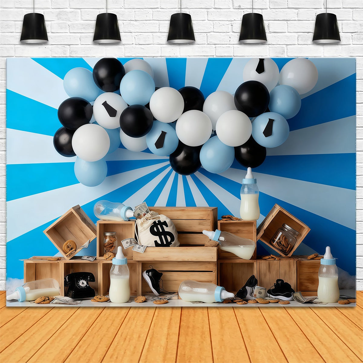 Fond pour cake smash Thème argent bébé Fond d'anniversaire MRR10-47