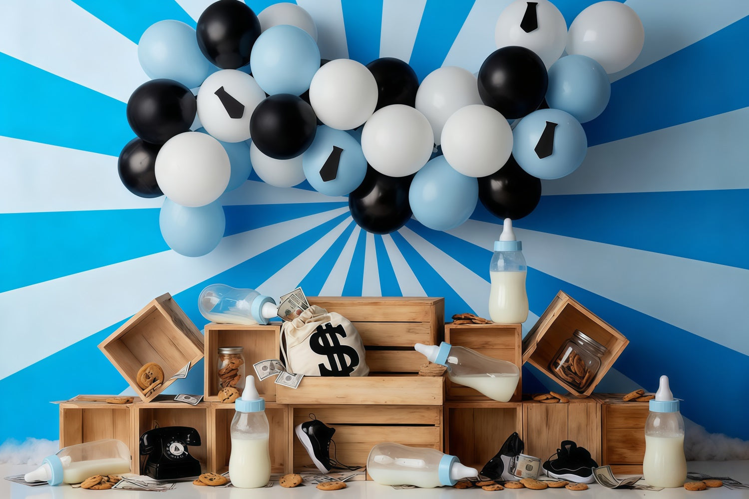 Fond pour cake smash Thème argent bébé Fond d'anniversaire MRR10-47