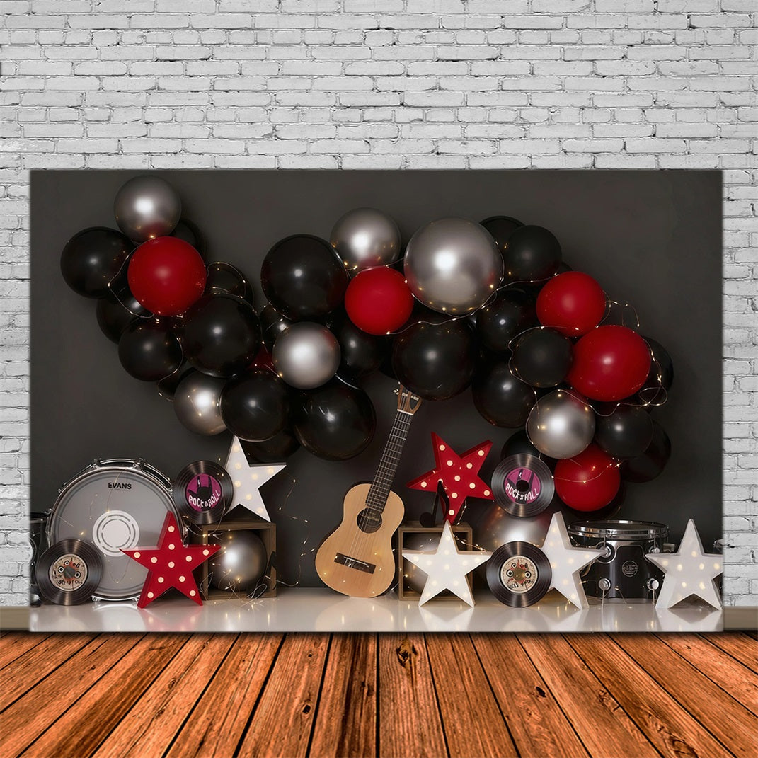 Fonds pour gâteau d'anniversaire Musique Fête Ballons Fond photo d'anniversaire MRR10-51