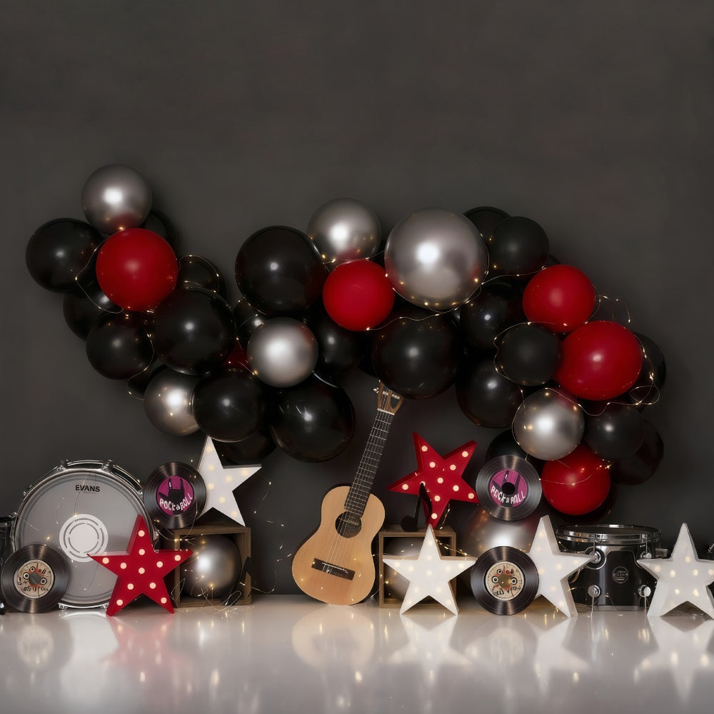 Fonds pour gâteau d'anniversaire Musique Fête Ballons Fond photo d'anniversaire MRR10-51