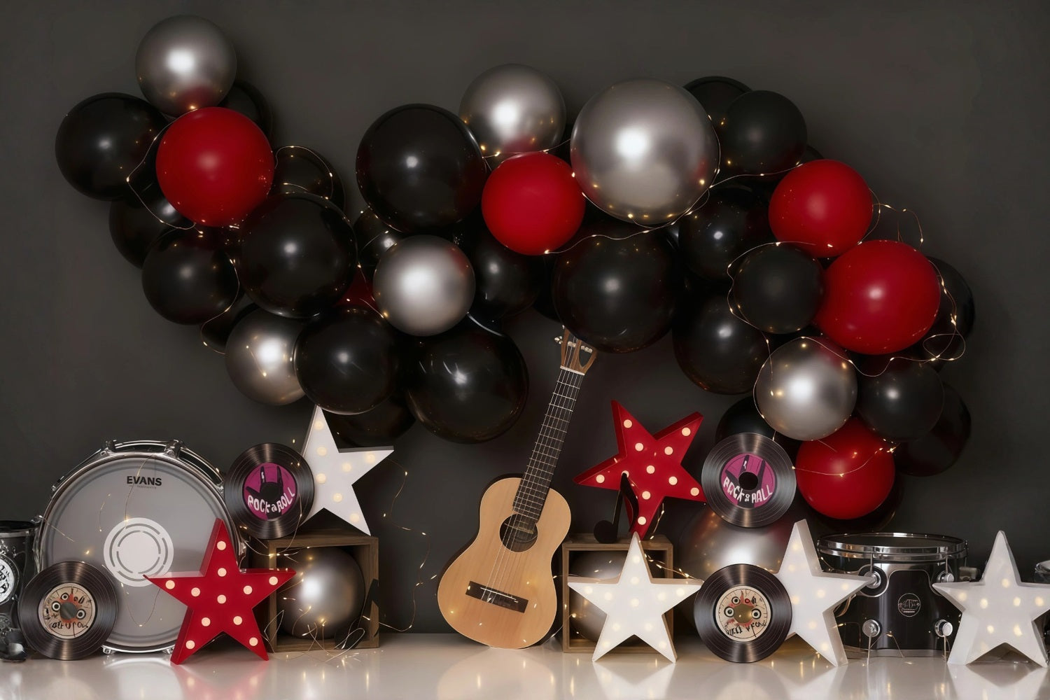 Fonds pour gâteau d'anniversaire Musique Fête Ballons Fond photo d'anniversaire MRR10-51