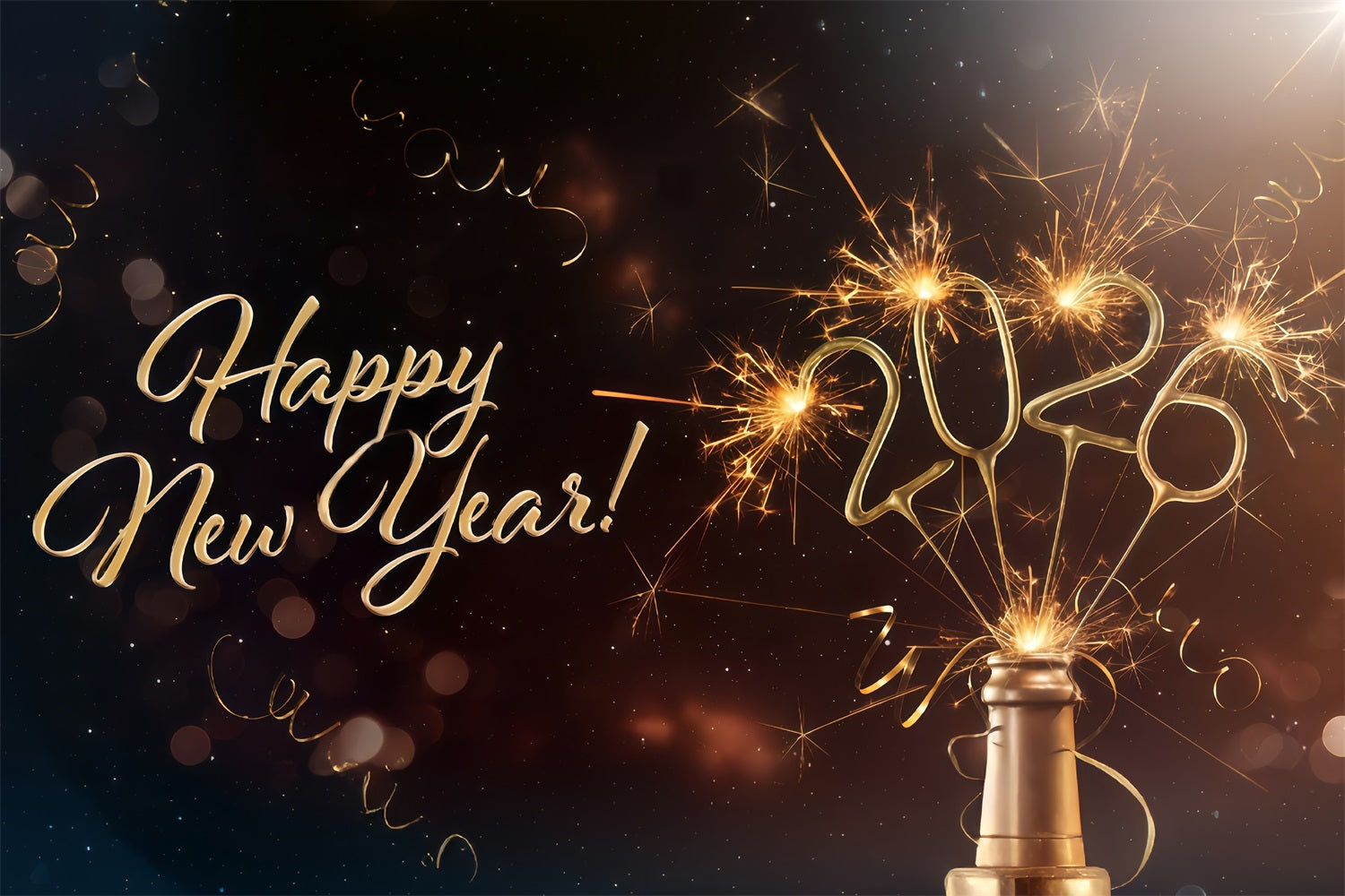 Fond « Nouvel An 2026 » Champagne pétillant Éclats Célébration Fond pour le réveillon du Nouvel An MRR10-6