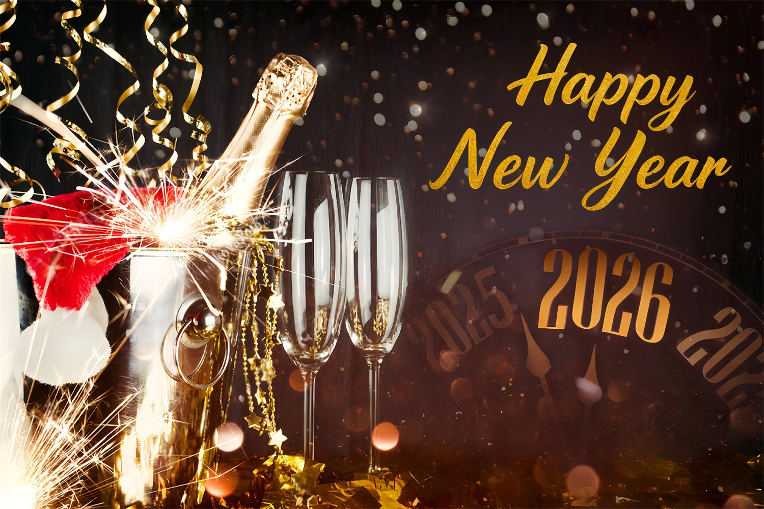 Fond photo pour le Nouvel An Champagne étincelant Compte à rebours Fond pour le Nouvel An MRR10-9