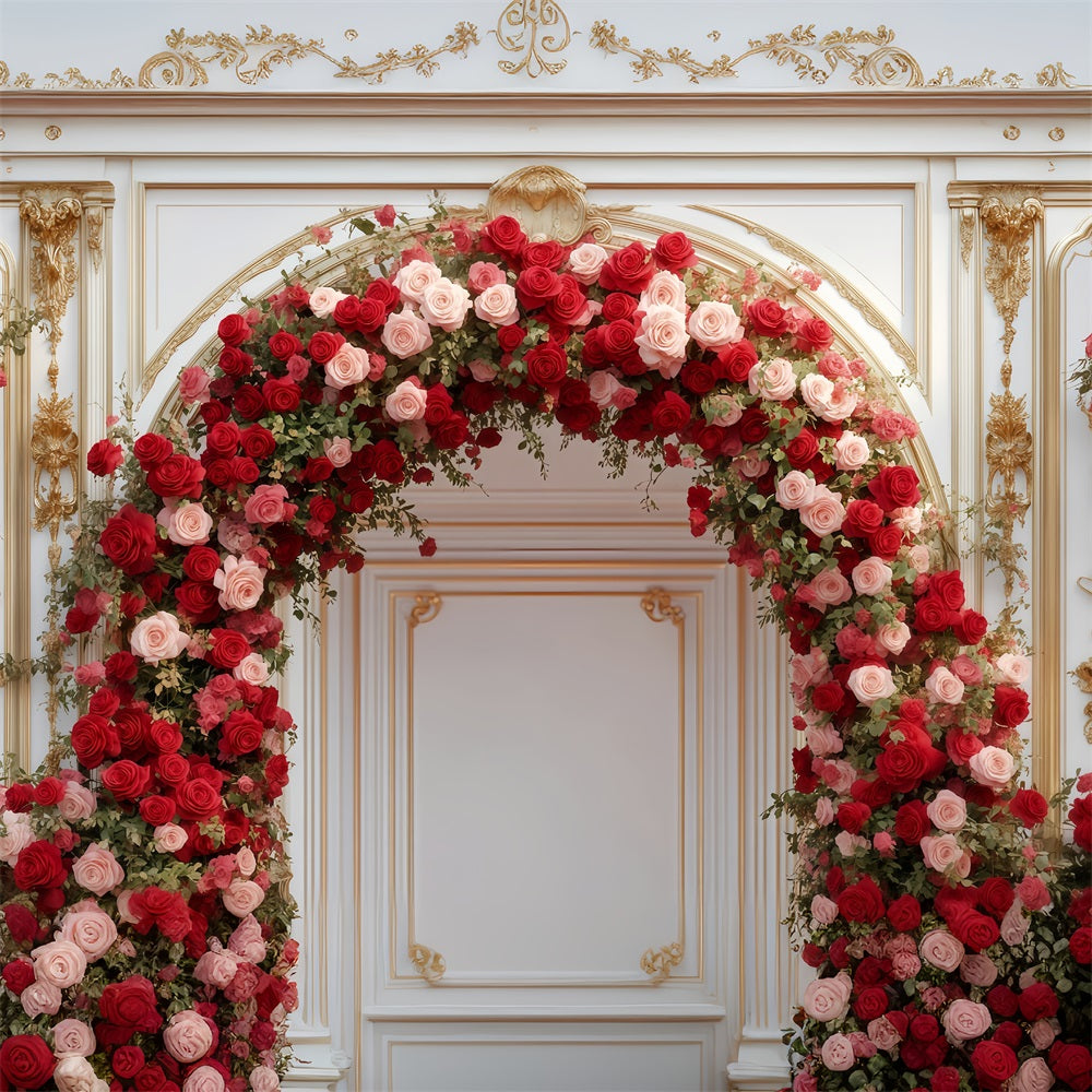 Fond photo Saint-Valentin Arche florale luxueuse avec roses Fonds Saint-Valentin MRR11-100