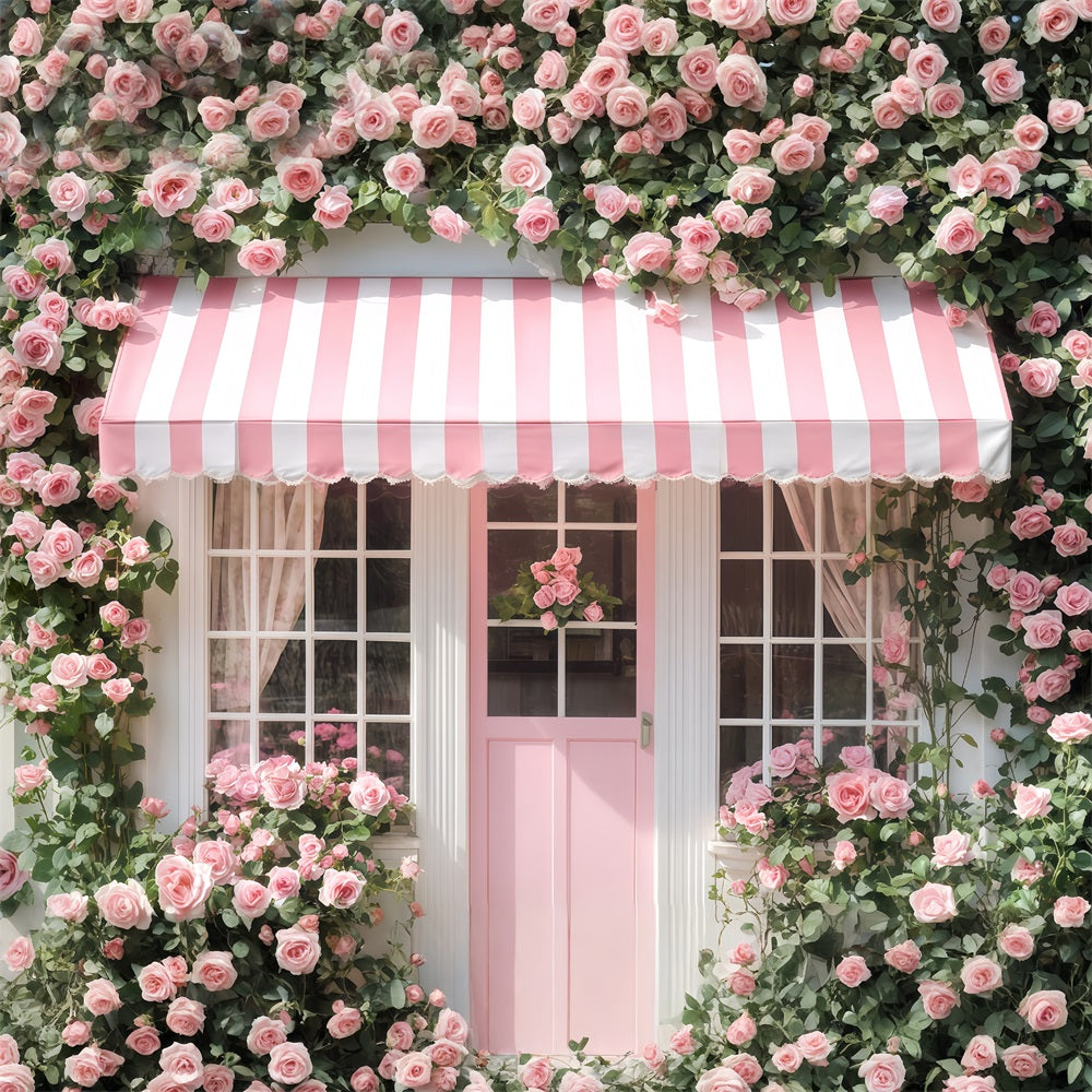Fond photo pour la Saint-Valentin Rose rose Cottage Façade Fond pour la Saint-Valentin MRR11-107