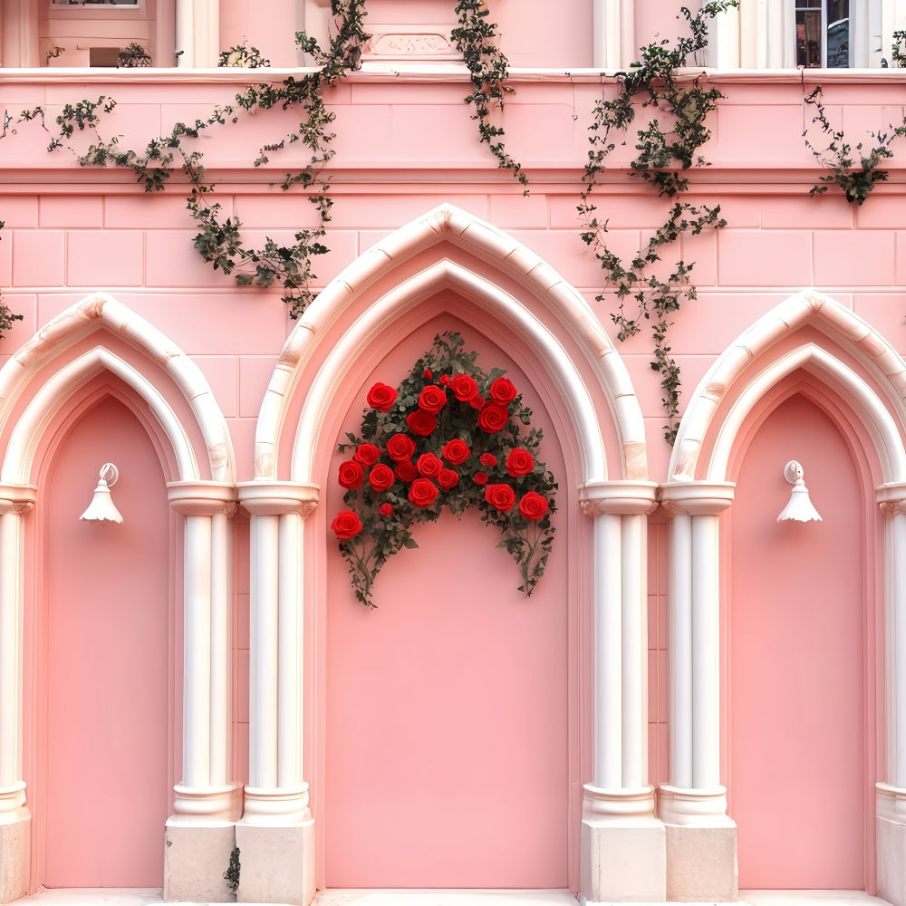 Fond rose pour la Saint-Valentin Arche en briques roses Fleurs Fond pour la Saint-Valentin MRR11-110