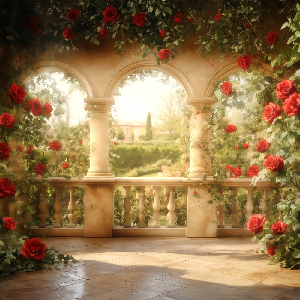 Toiles de fond pour photos de Saint-Valentin Arche de jardin de roses rouges Toile de fond pour la Saint-Valentin MRR11-111