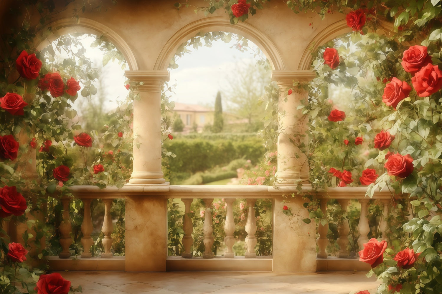 Toiles de fond pour photos de Saint-Valentin Arche de jardin de roses rouges Toile de fond pour la Saint-Valentin MRR11-111