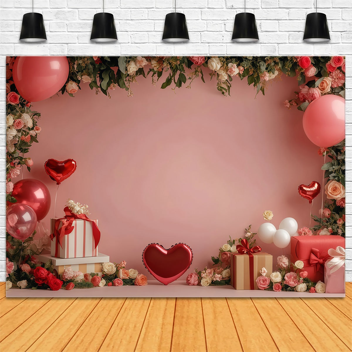 Fond pour la Saint-Valentin Jardin romantique rose avec cadeaux Fond pour la Saint-Valentin MRR11-97
