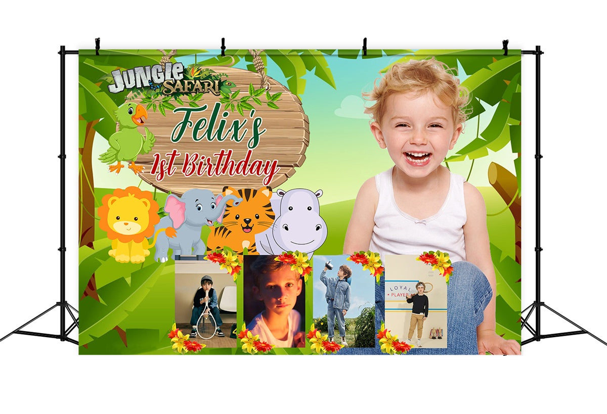 Toile de fond Photo Anniversaire Zoo Safari Mignon MRR3-12