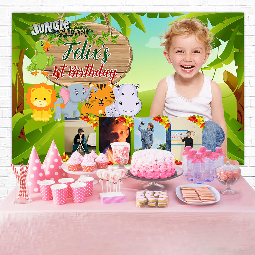 Toile de fond Photo Anniversaire Zoo Safari Mignon MRR3-12