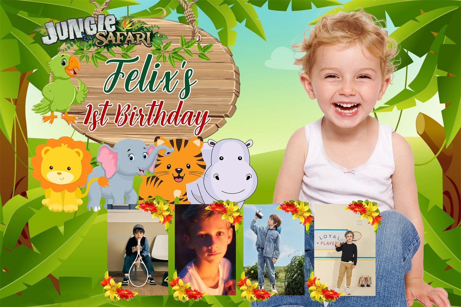 Toile de fond Photo Anniversaire Zoo Safari Mignon MRR3-12