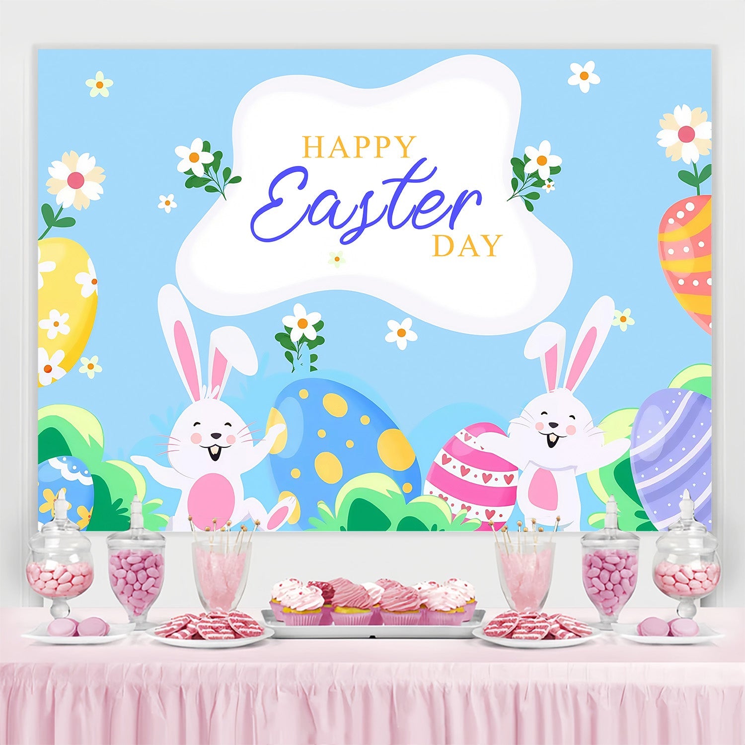 Toile de fond Déco Pâques Lapin Joyeux Chasse aux Œufs Personnalisée MRR3-122