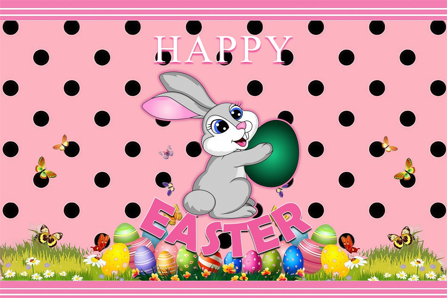 Toile de fond Pâques Pois Roses Lapin Personnalisée MRR3-123