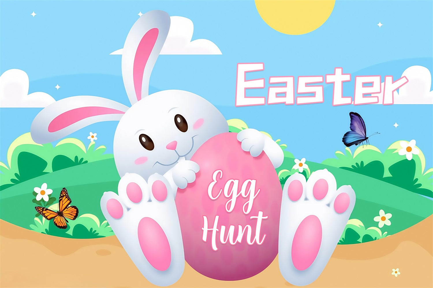 Toile de fond Déco Pâques Lapin Heureux Œuf Rose Personnalisée MRR3-128