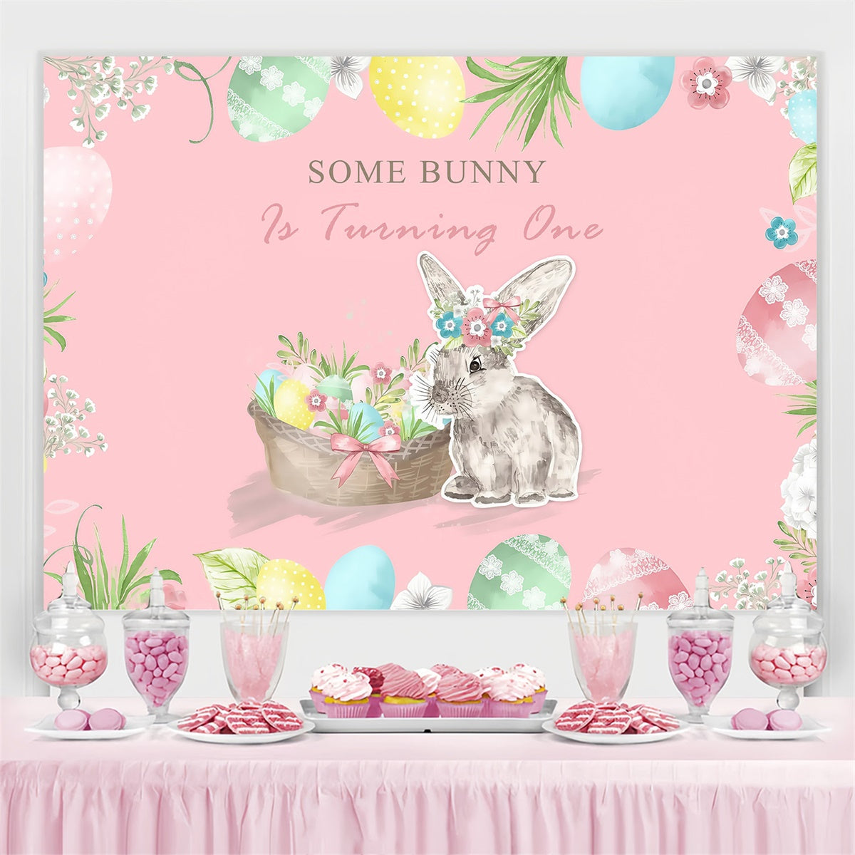 Toile de fond Pâques Lapin Pastel Rustique Anniversaire Personnalisée MRR3-133
