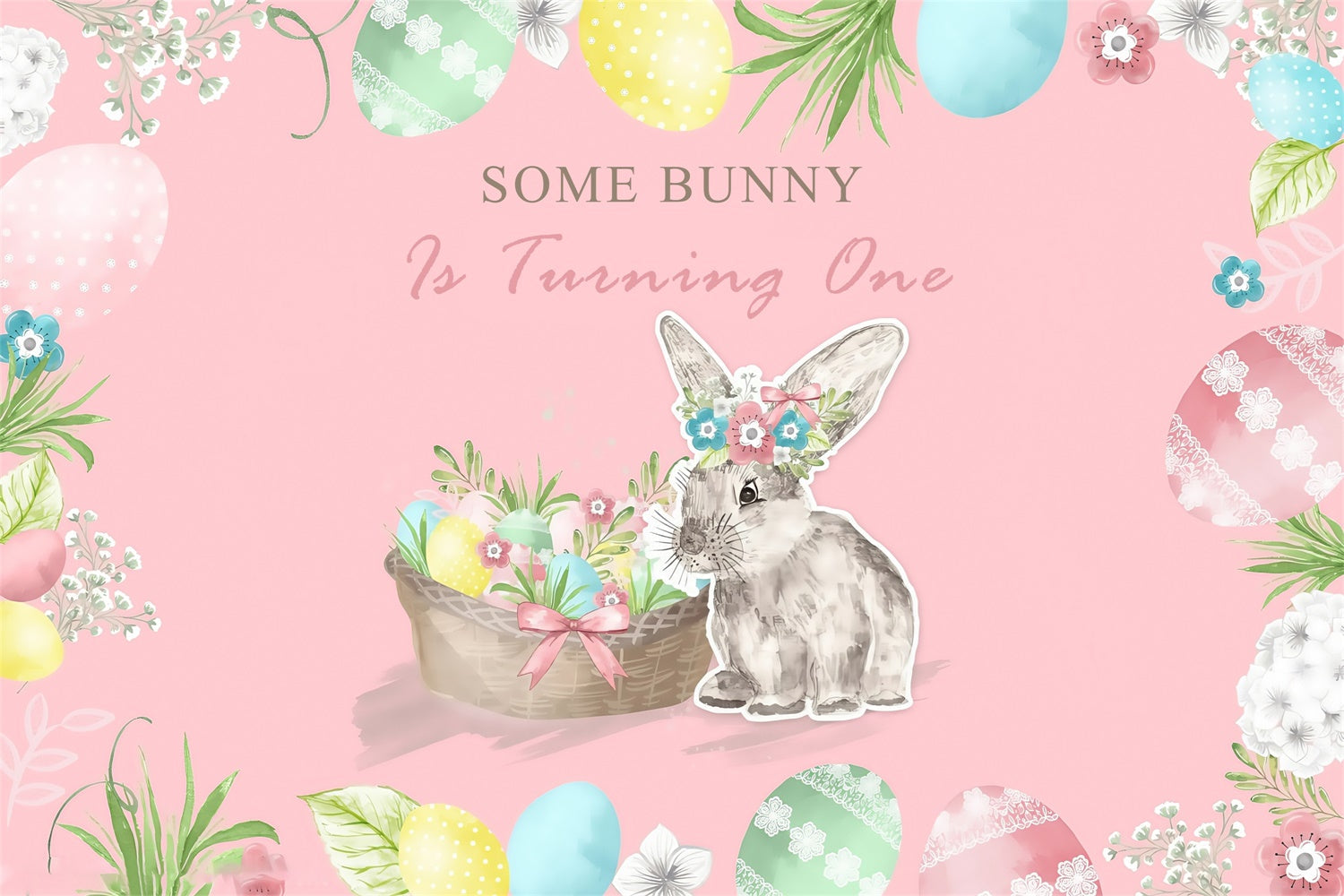 Toile de fond Pâques Lapin Pastel Rustique Anniversaire Personnalisée MRR3-133