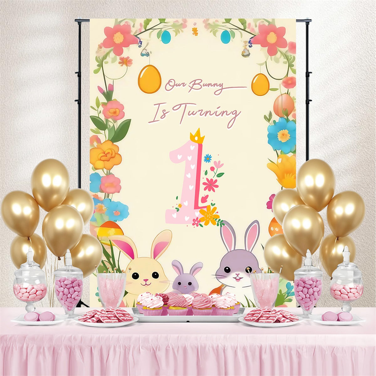 Toile de fond Photo Pâques Guirlande Œufs Lapin Joyeux Personnalisée MRR3-138