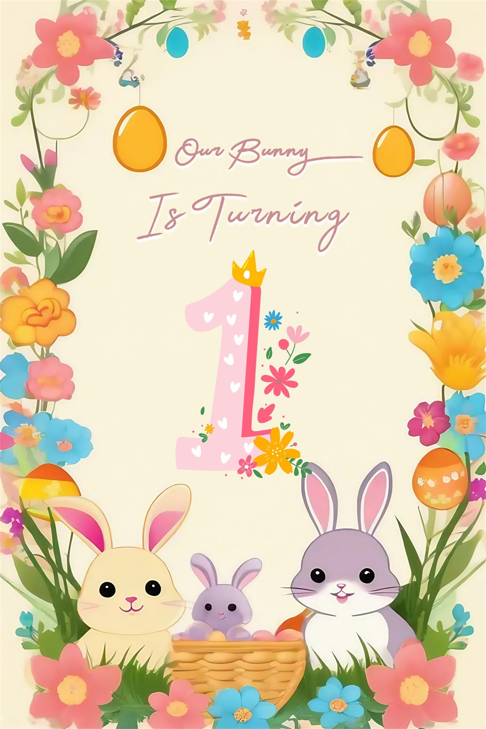 Toile de fond Photo Pâques Guirlande Œufs Lapin Joyeux Personnalisée MRR3-138