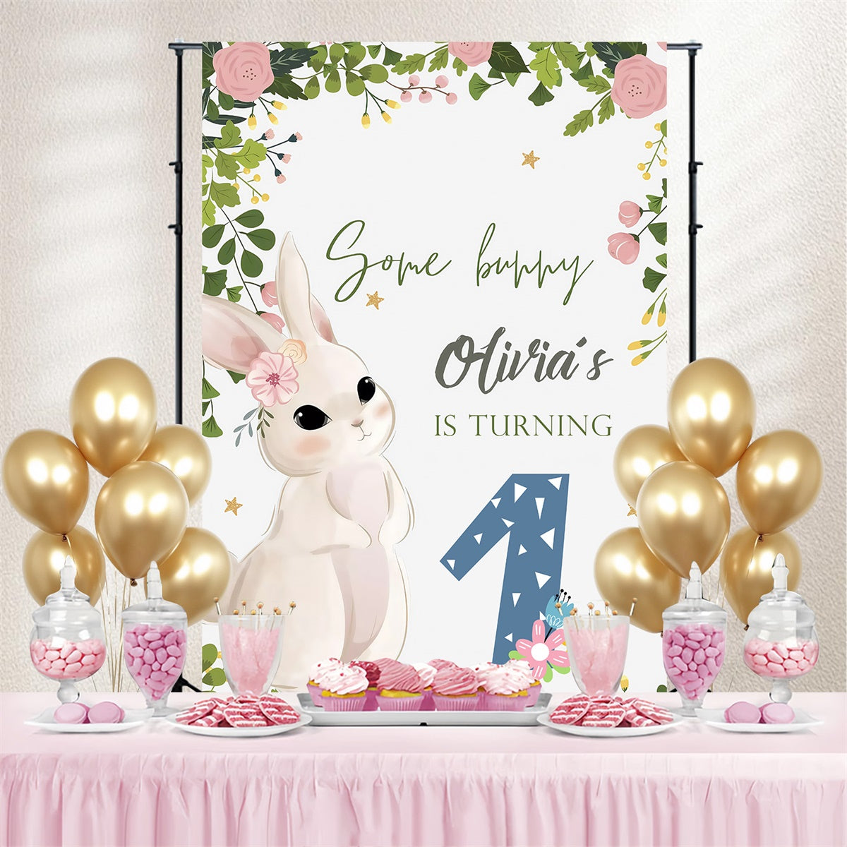 Toile de fond Pâques Lapin Sylvestre Fleurs Personnalisée MRR3-139