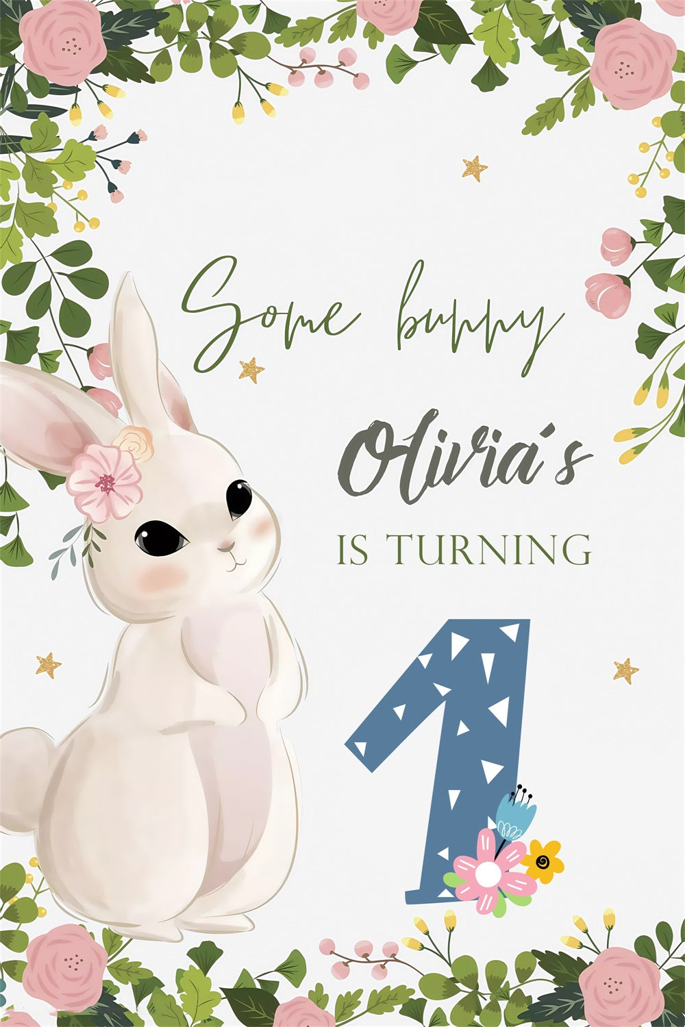 Toile de fond Pâques Lapin Sylvestre Fleurs Personnalisée MRR3-139