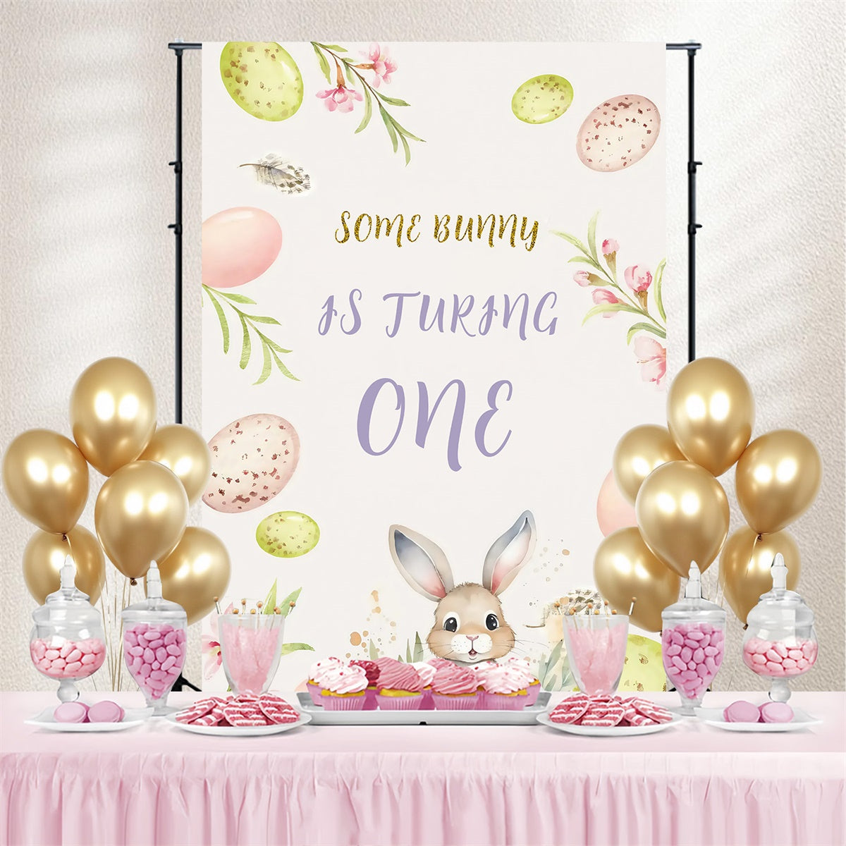 Toile de fond Déco Pâques Lapin Doux Fleurs Fête Personnalisée MRR3-140