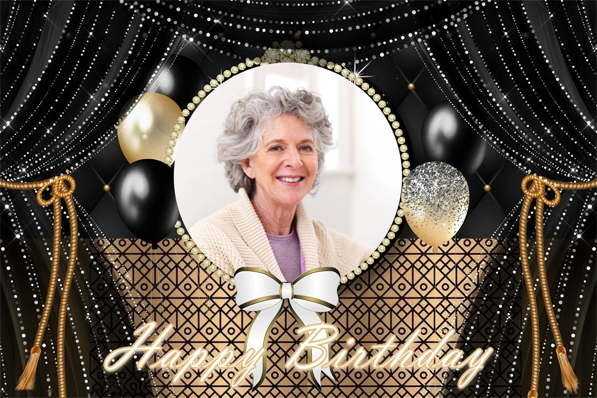 Toile de fond Anniversaire Personnalisable Rideau Noir Or Glamour MRR3-142