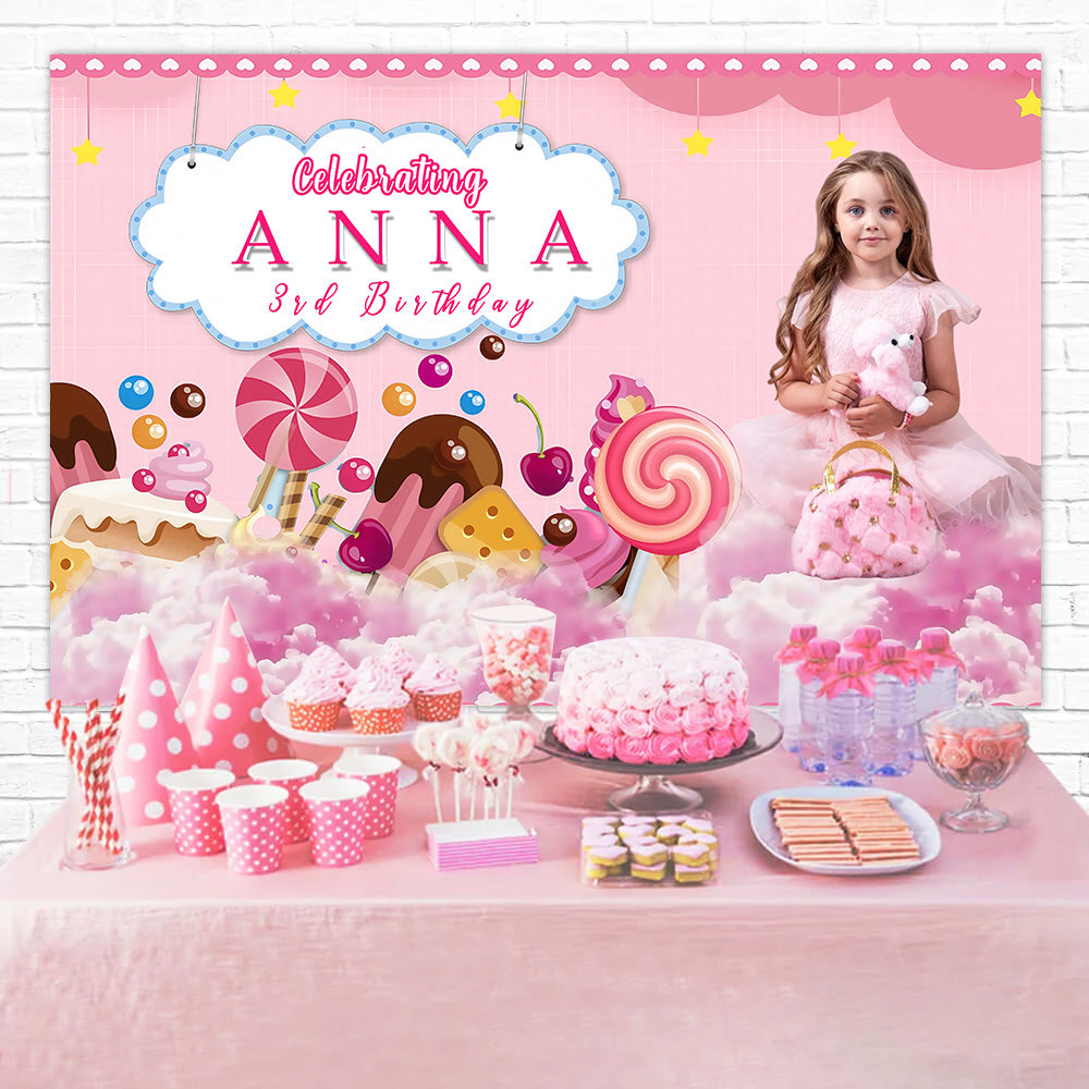 Toile de fond Anniversaire Personnalisable Royaume Bonbons MRR3-15