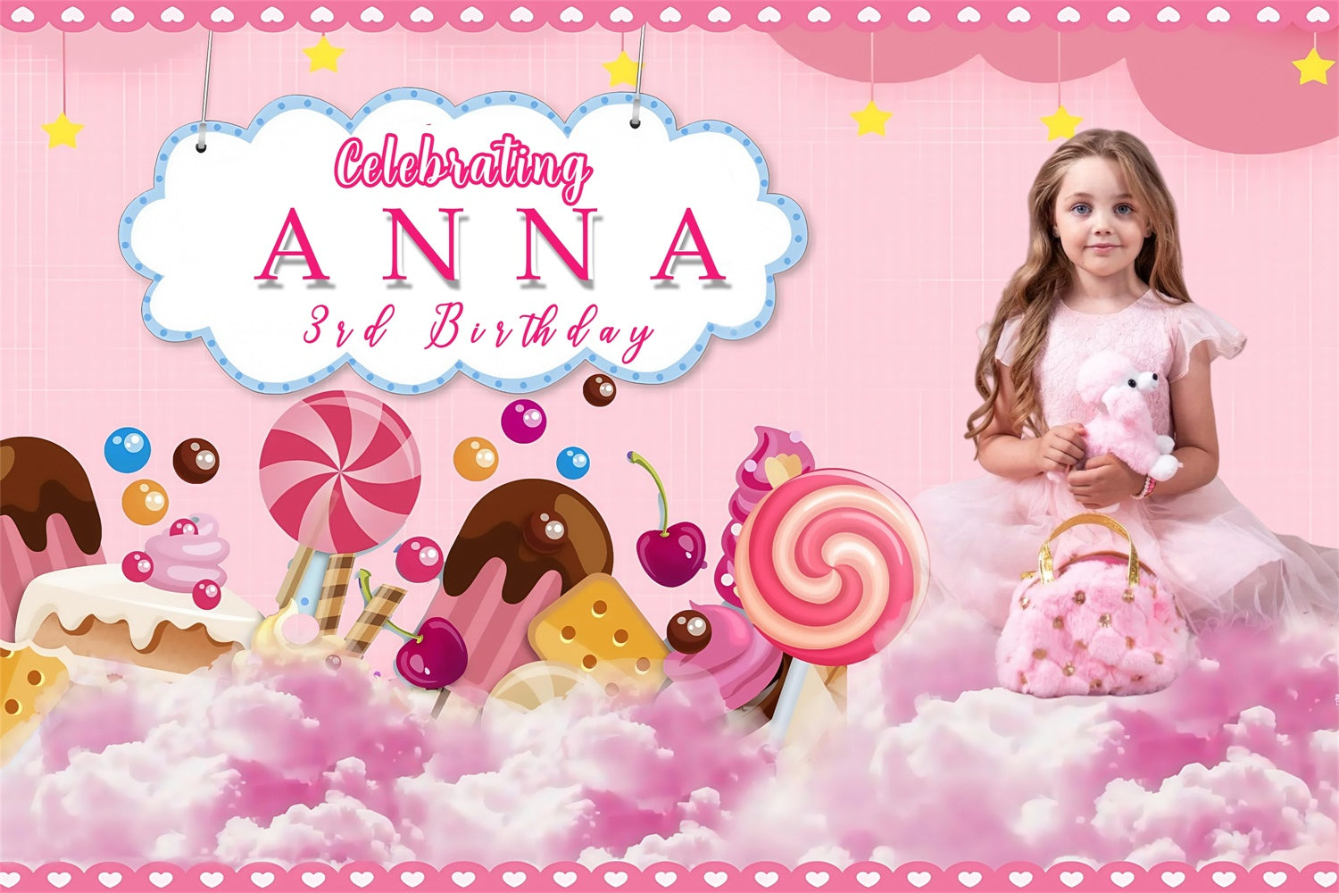 Toile de fond Anniversaire Personnalisable Royaume Bonbons MRR3-15