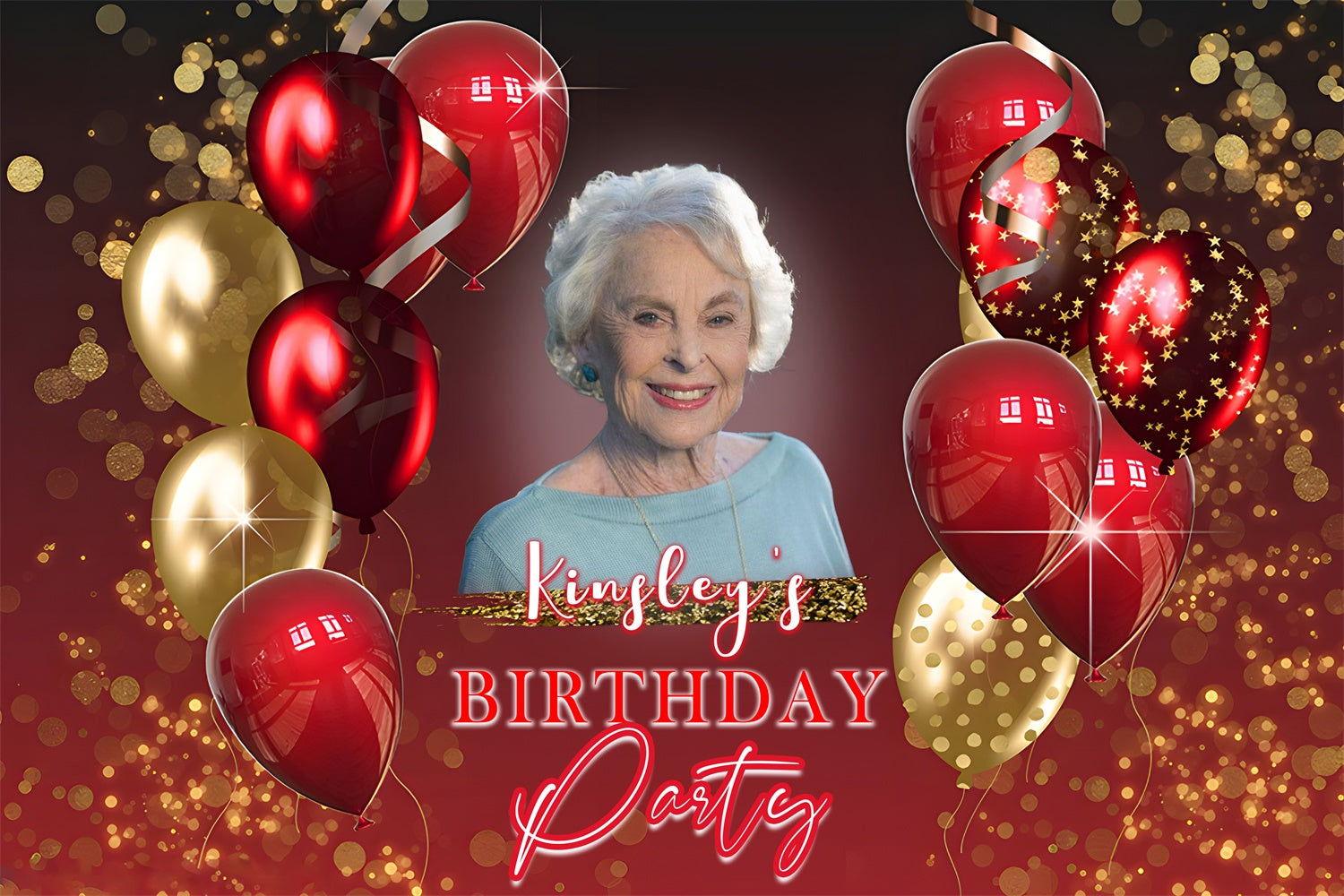 Toile de fond Anniversaire Personnalisable Ballons Rouge Or Scintillants MRR3-150