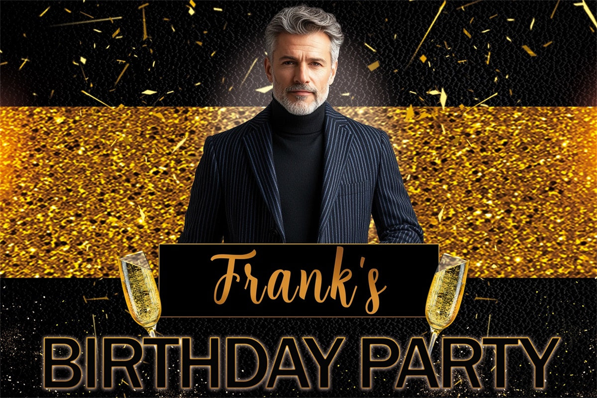 Toile de fond Deco Anniversaire Personnalisé Champagne Or Scintillant Élégant MRR3-157