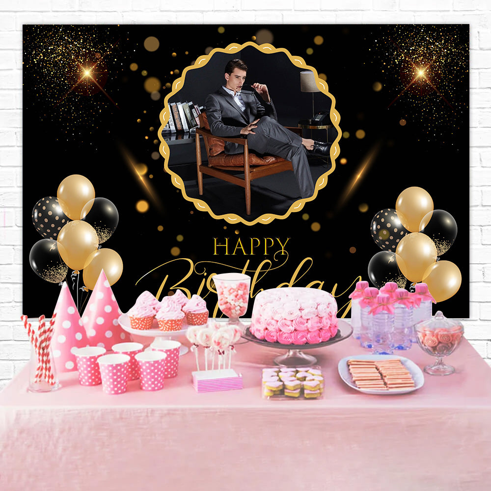 Toile de fond Photo Anniversaire Luxe Noir Or MRR3-16