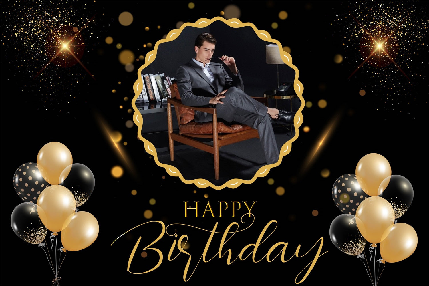 Toile de fond Photo Anniversaire Luxe Noir Or MRR3-16