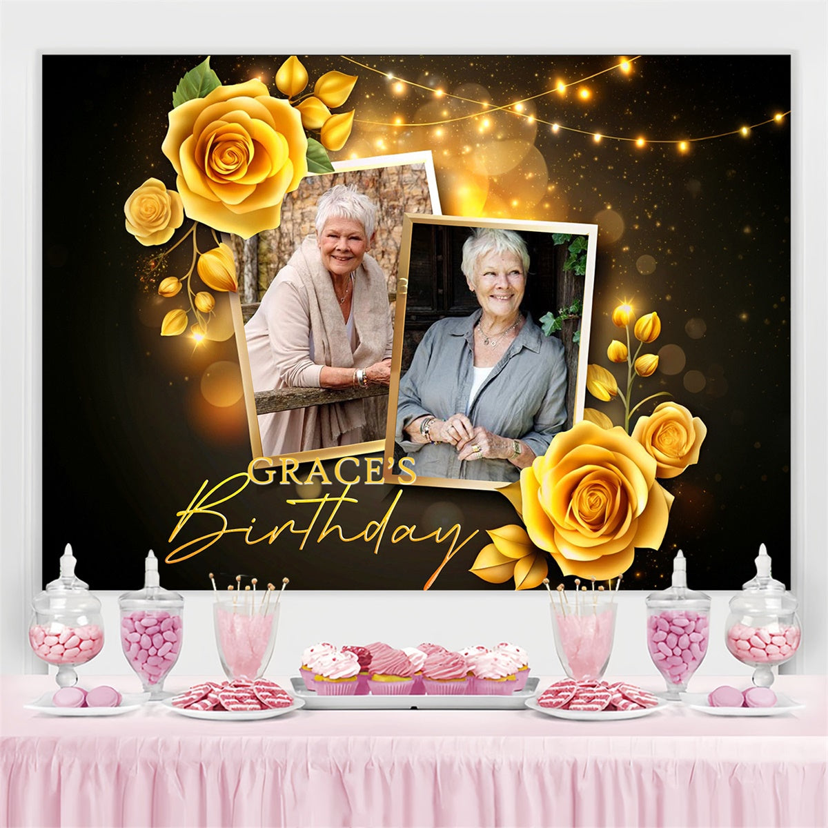 Toile de fond Anniversaire Personnalisable Fleurs Jaunes Lumière Chaleureuse MRR3-160