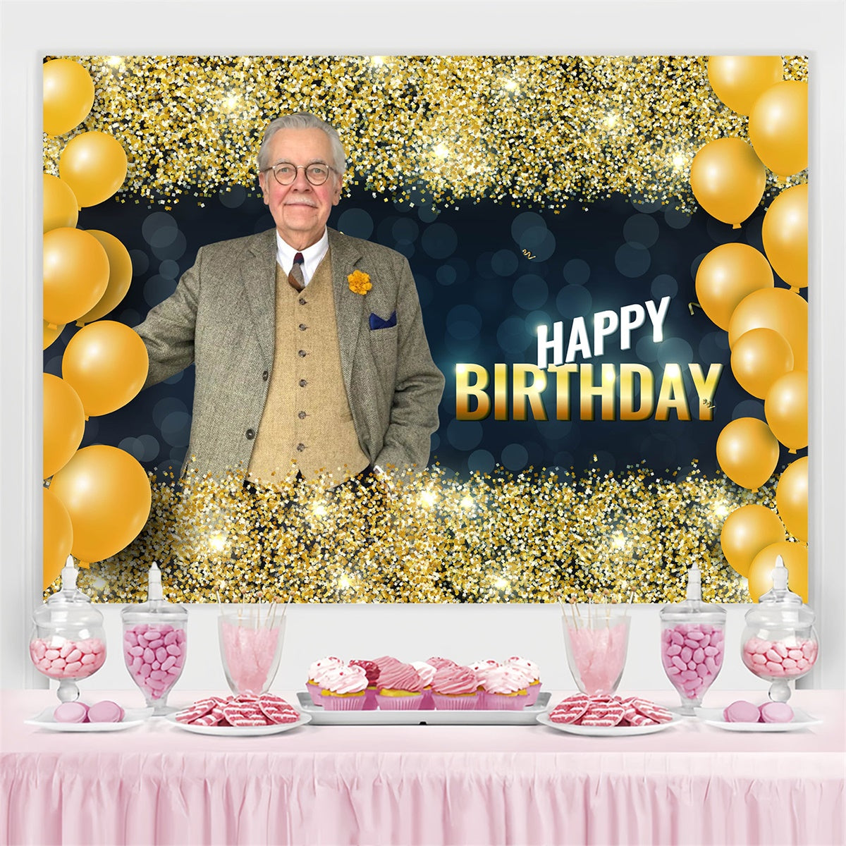 Toile de fond Anniversaire Personnalisé Confettis Étincelants Élégance MRR3-162