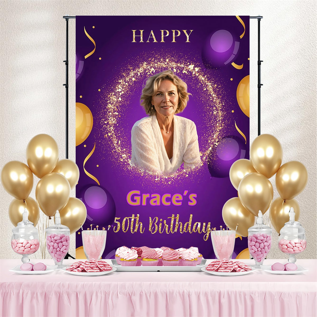 Toile de fond Anniversaire Personnalisé Scintillement Violet Élégant 50ème MRR3-166